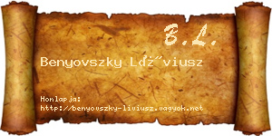 Benyovszky Líviusz névjegykártya